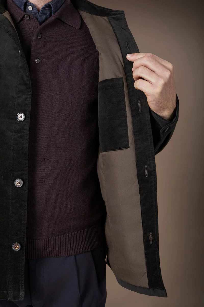 Doppelganger Brown Men's lightly padded regular fit jacket in textured velvet - DK Brown for Men | Best Price UAE