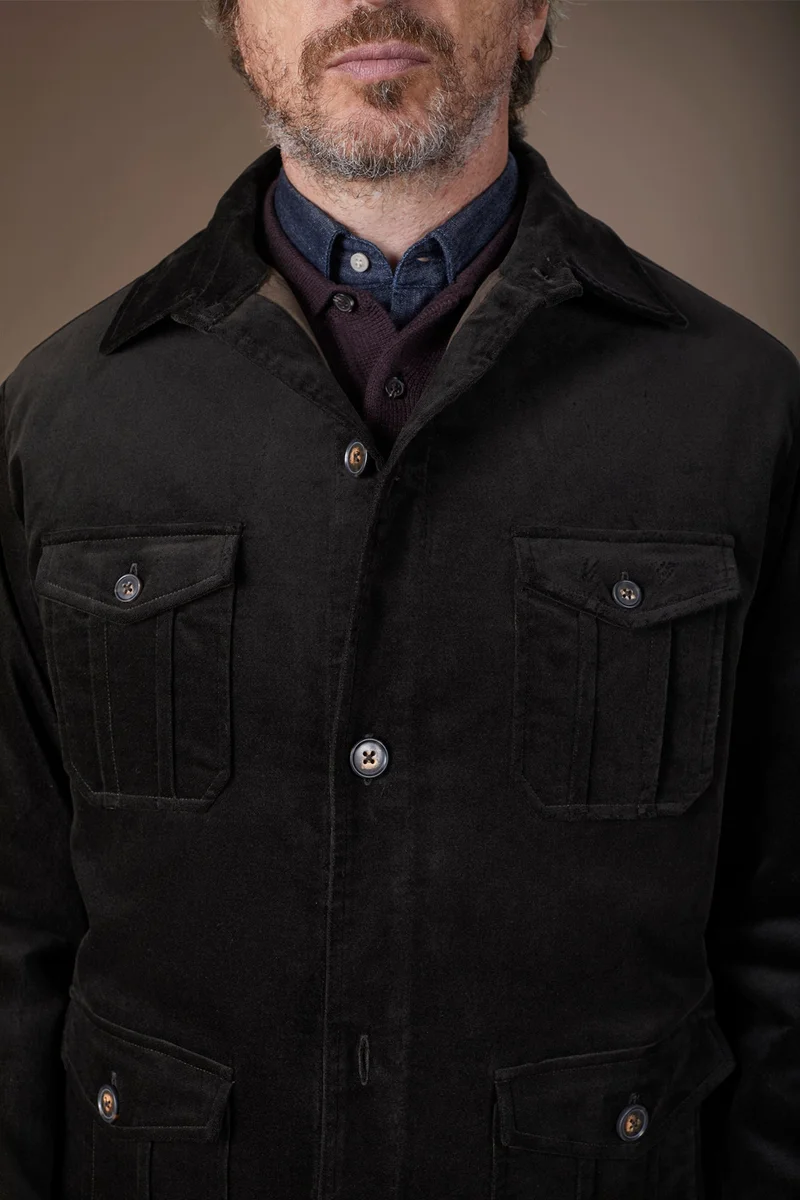Doppelganger Brown Men's lightly padded regular fit jacket in textured velvet - DK Brown for Men | Best Price UAE