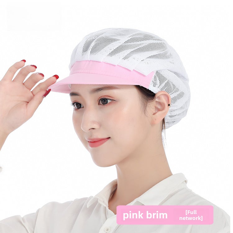 Breathable Chef Cap Dustproof Kitchen Work Hat for WomenPink brim [full Net]] Pink brim [full Net]] 