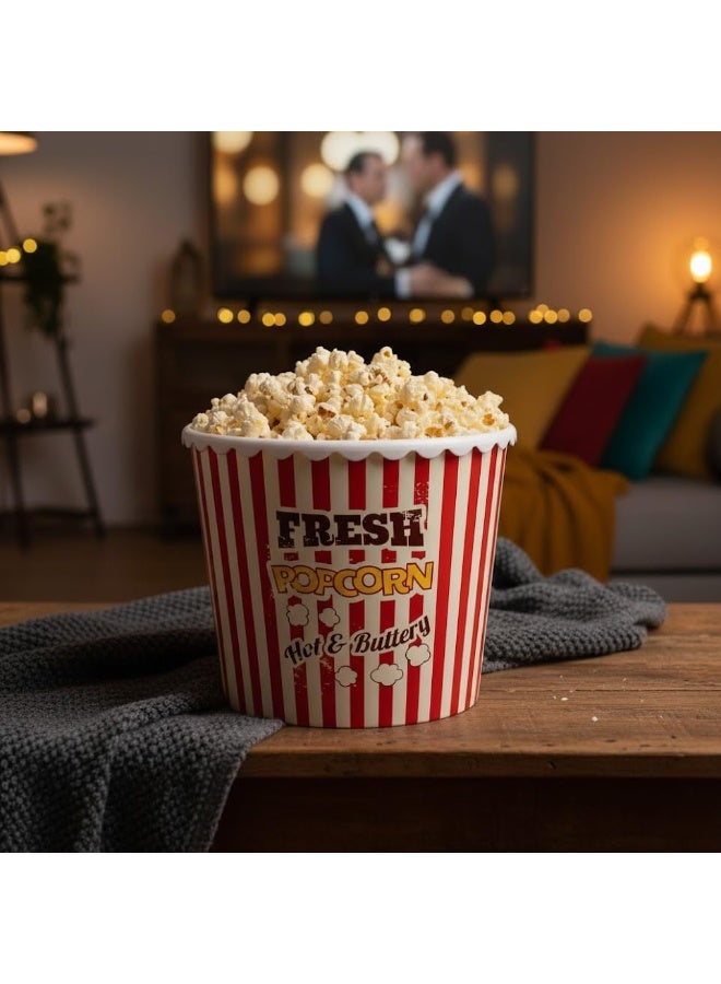 HEREVIN Fresh Popcorn Retro Snack Bowl - Large 2.3L Reusable Popcorn & Chips Container for Movie Nights, Parties, and Family Fun - Image 4
