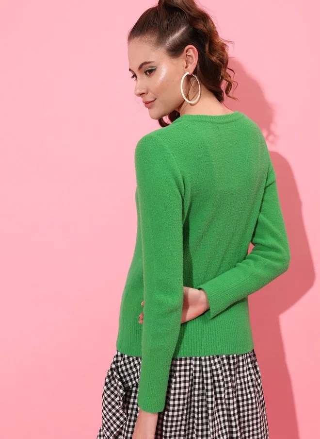 STREET 9 Solid Green Pullover for Women