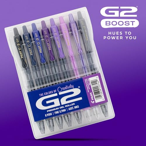 Pilot G2 Premium Gel Roller Pens, Fine Point Gel Pens, Boost Purple Pack, The Colors of Creativity, 8-Pack Pouch, 0.7 mm, Assorted - Ideal for School, Journaling, & Office Writing - Image 2