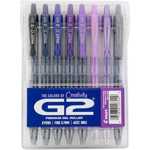 Pilot G2 Premium Gel Roller Pens, Fine Point Gel Pens, Boost Purple Pack, The Colors of Creativity, 8-Pack Pouch, 0.7 mm, Assorted - Ideal for School, Journaling, & Office Writing - Image 1