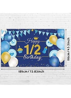 Tatuo 1/2 Birthday Decoration Backdrop Blue And Gold Half Birthday Banner 6 Months Happy Birthday Background Half Birthday Party Supplies Photo Booth Props For Photography (3.6 X 6 Feet)  - Image 2