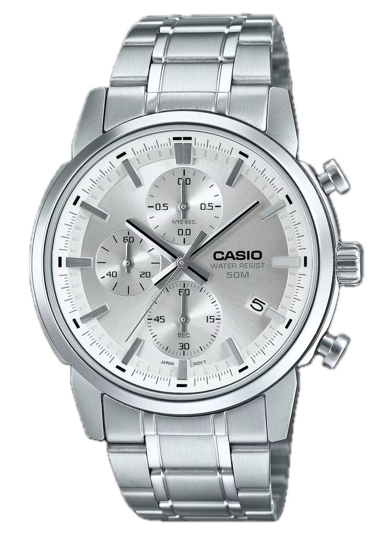 CASIO Mens Silver Dial Silver Band Watch MTP-E510D-7AVDF - Image 1