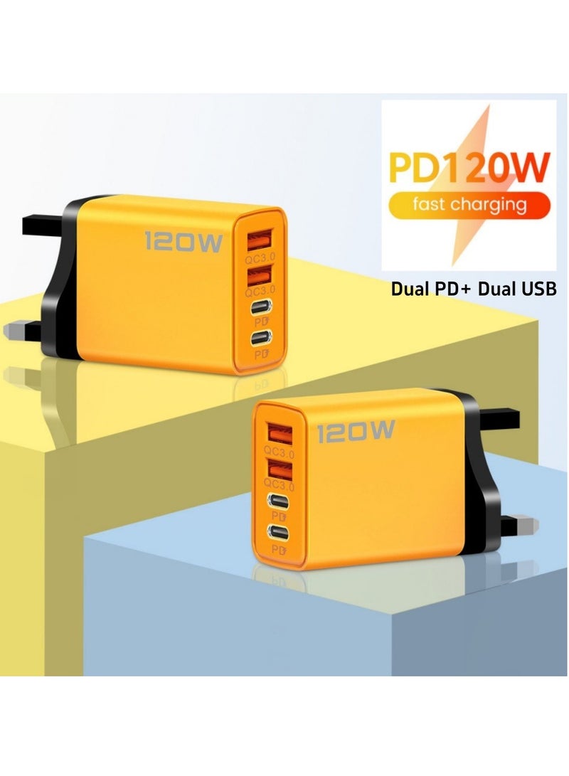 Original 120w Charger 2USB + 2PD super Charging Adapter For Iphone Samsung Huawei Oppo Vivo Xiaomi Realme OnePlus - Image 1