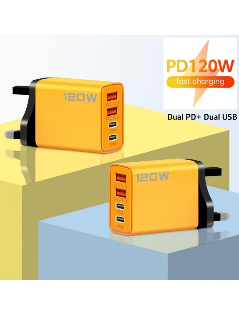 Original 120w Charger 2USB + 2PD super Charging Adapter For Iphone Samsung Huawei Oppo Vivo Xiaomi Realme OnePlus - Image 3