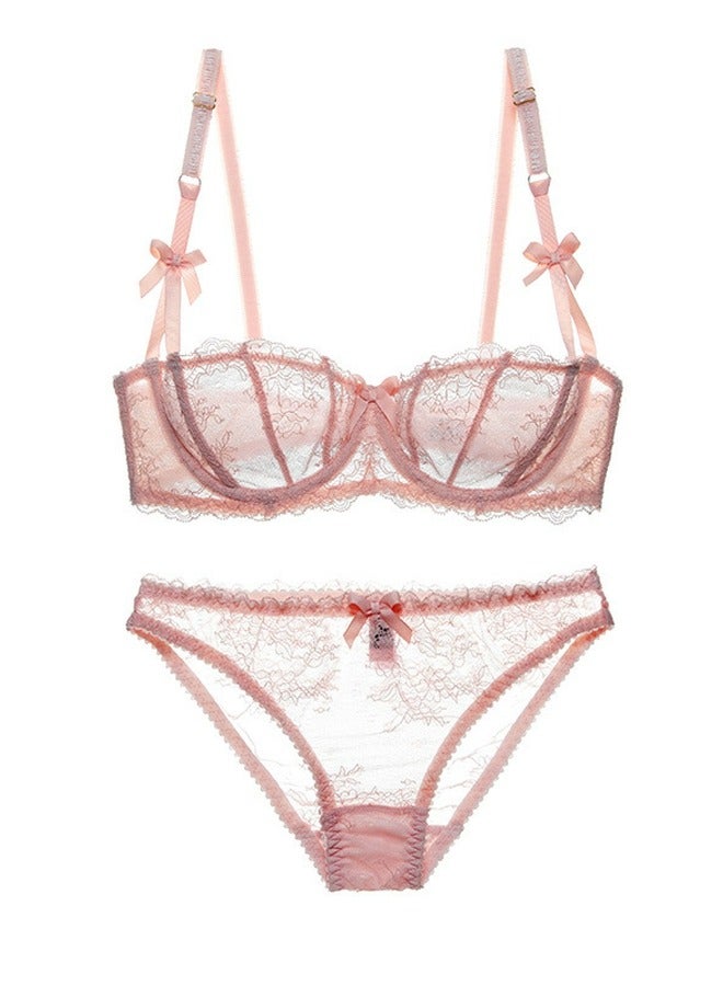 Loquat Solid Color Ultra Thin 1/2 Cup Lace Bra And Panty Set Rose Pink