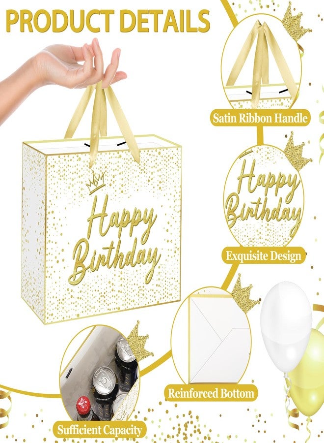 LUUFILx White Gold Birthday Gift Bag Golden Happy Birthday Wrapping Paper Bag with Tissue Paper Greeting Card Crown Bday Favor Bag for Women Men Girls Boys Kids Birthday Party Decorations Gifts Wrap Supplies - Image 4