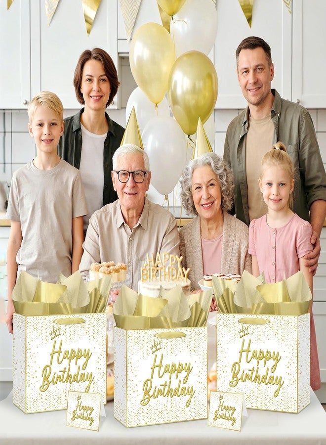 LUUFILx White Gold Birthday Gift Bag Golden Happy Birthday Wrapping Paper Bag with Tissue Paper Greeting Card Crown Bday Favor Bag for Women Men Girls Boys Kids Birthday Party Decorations Gifts Wrap Supplies - Image 5