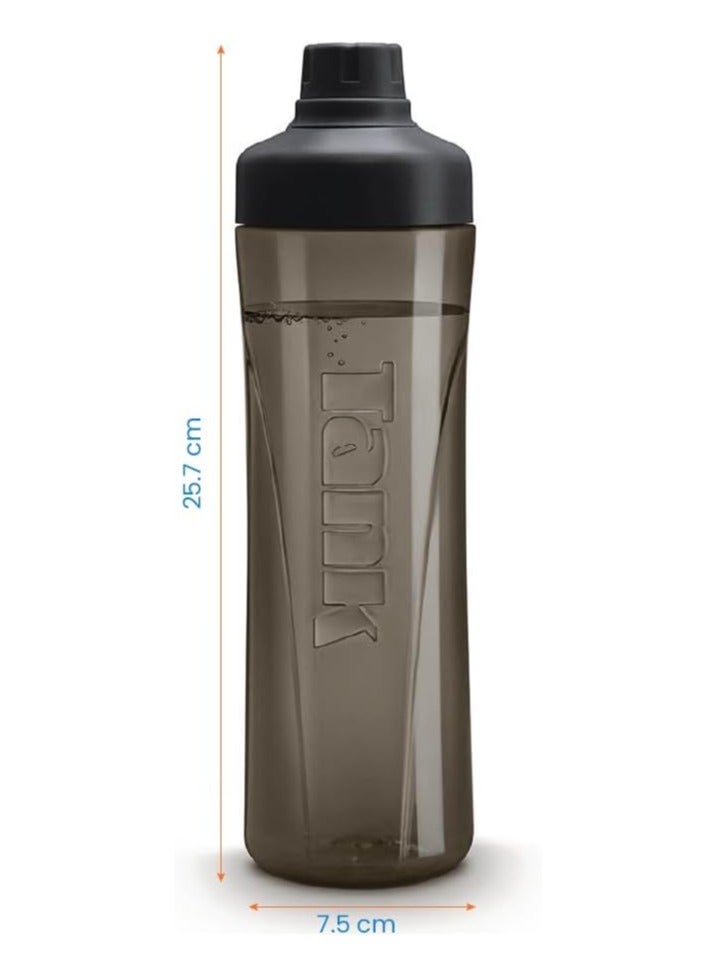 Tank Tritan Plastic Water Bottle 800mL, Black - Image 3