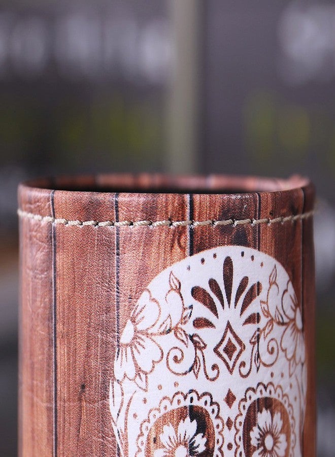 LINKWELL Antique Halloween Wood Slat Sugar Skull PU leather Pencil Pen Holder Desk Organizer PH03 - Image 5
