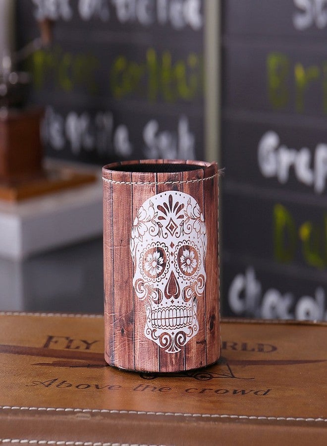 LINKWELL Antique Halloween Wood Slat Sugar Skull PU leather Pencil Pen Holder Desk Organizer PH03 - Image 2