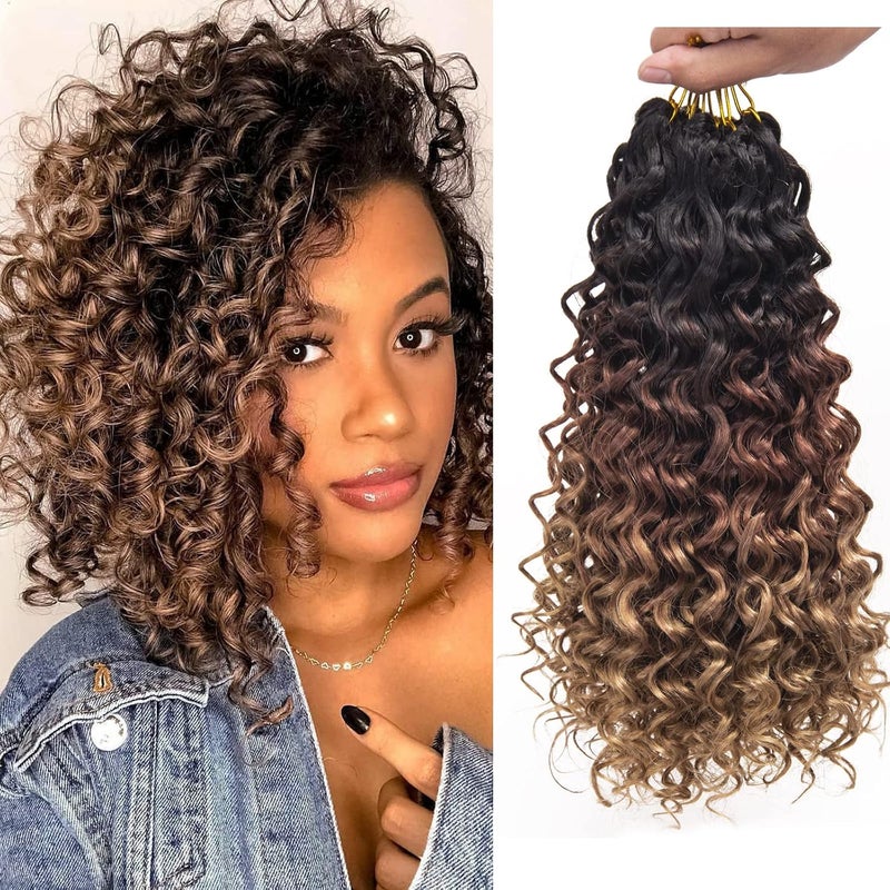 QRHSUKA شعر محبوك بنمط GoGo Curl للنساء، بتموجات مائية وشعر بشري مموج، إضافات شعر صناعية (طول 12 بوصة، عبوة تحتوي على 6 قطعات)، اللون 1B/30/27 - Image 1