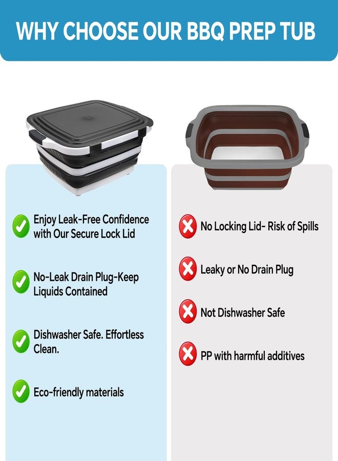 XUDAKAIXIN Collapsible BBQ Prep Tub for Meal Prep, Marinating,Food Storage, picnics, camping, barbecues,cutting fruits and vegetables - Includes Cutting Board and Locking Lid,(X-Large) Black - Image 2