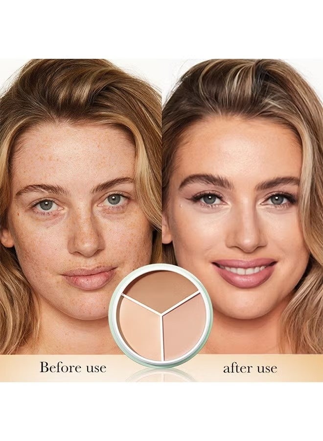 SADOER Full Coverage Concealer Palette Tri-Color Correcting Cream Foundation Makeup, Conceal Redness, Dark Circles And Acne Marks, Long-lasting Waterproof Fawless Blendable Brighten Contour Palette - Image 5