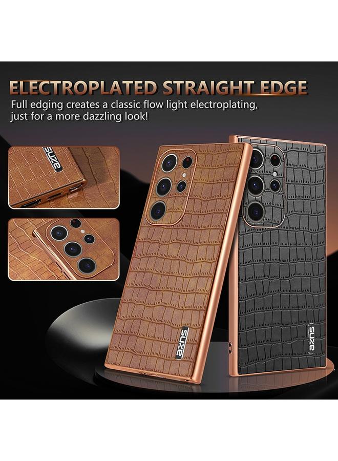 erorex Case For Samsung Galaxy S22 Ultra 5G Electroplated Frame Crocodile Texture Full Coverage Phone Case - Image 3