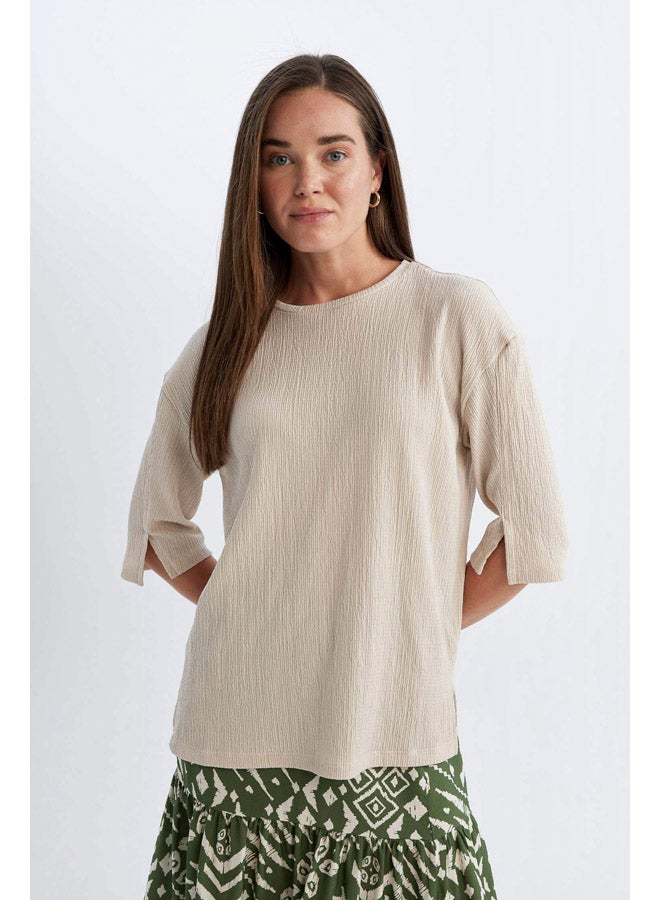 DeFacto Woman Knitted Regular Fit Bike Neck Short Sleeve T-Shirt  - Image 5