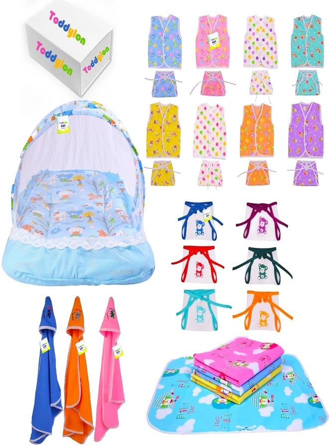 Toddylon 30 in 1 New Born Baby Products All Gift Pack | Baby Bedding Set | Baby Clothes | Essentials Items | Combo Set | Infants | Just Born Boys Girls | Baby Bed (Multicolor, 0-6 Months) - Image 1