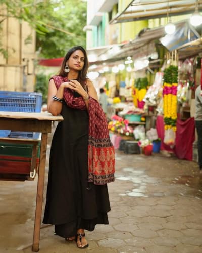 ANNI Designer Women's Rayon Viscose Solid A-Line Kurta with Palazzo & Dupatta (UMIKA Black_3XL_Black_XXX-Large) - Image 3