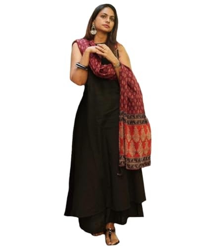 ANNI Designer Women's Rayon Viscose Solid A-Line Kurta with Palazzo & Dupatta (UMIKA Black_3XL_Black_XXX-Large) - Image 1
