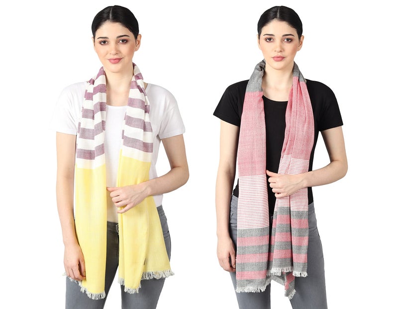 Flyer female Women's Stole/Scarf Colour- Yellow & Purple And Pink & Grey Soft Viscose Ethnic Scarves Pack Of 2 St-08-St-13 - Image 1