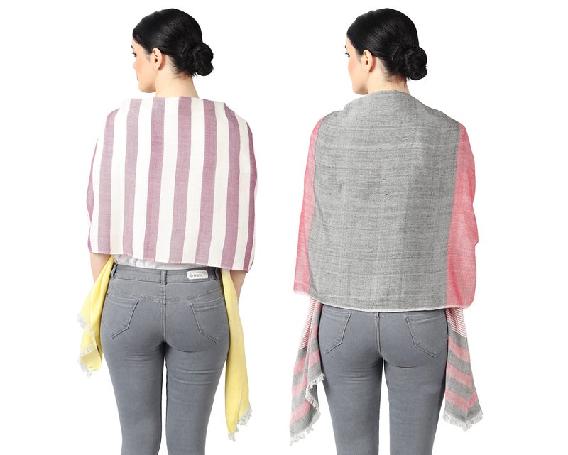Flyer female Women's Stole/Scarf Colour- Yellow & Purple And Pink & Grey Soft Viscose Ethnic Scarves Pack Of 2 St-08-St-13 - Image 4