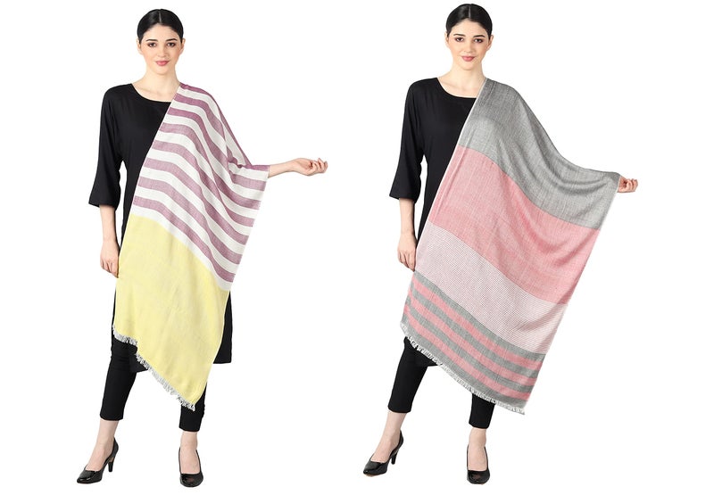 Flyer female Women's Stole/Scarf Colour- Yellow & Purple And Pink & Grey Soft Viscose Ethnic Scarves Pack Of 2 St-08-St-13 - Image 3