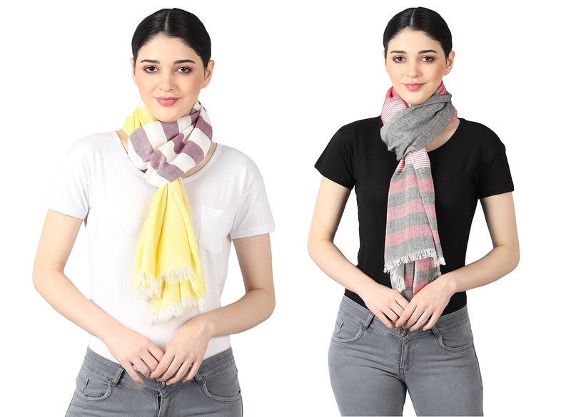 Flyer female Women's Stole/Scarf Colour- Yellow & Purple And Pink & Grey Soft Viscose Ethnic Scarves Pack Of 2 St-08-St-13 - Image 2