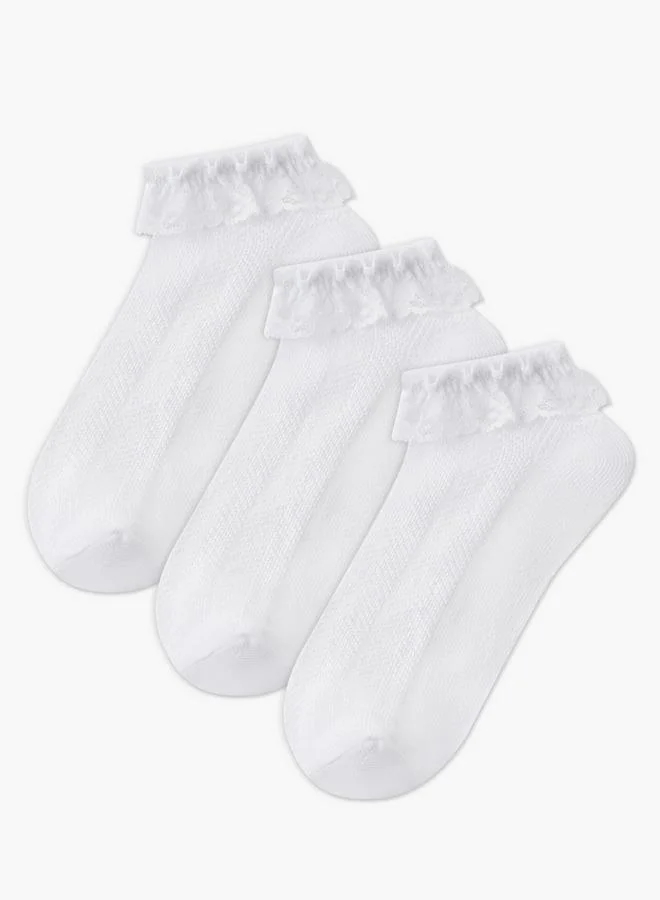 جونيورز Pack Of 3 Girls School Socks With Frill Accent