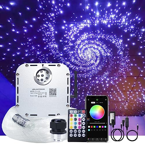 AKEPO 32W APP Twinkle Fiber Optic Lights Kit Music Activated RGBW Star Ceiling Sky Light, 1000pcs 16.4ft/5m 0.03in/0.75mm Optical Fiber Cable + 28key Remote + Crystals for Car & Media Room Decor - Image 1