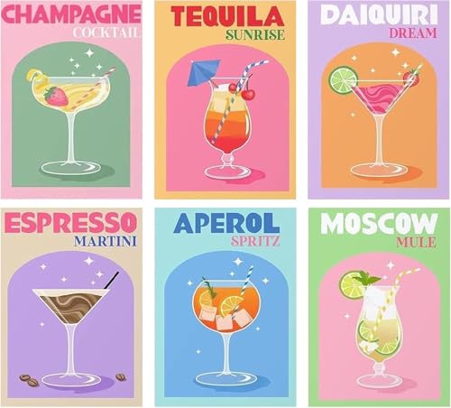 Ycydilirab 6 Pack Diamond Art Kits for Adults,Cocktail 5D Diamond Painting Kits for Adults,Beginner DIY Gem Painting Perfect for Gifts and Home Wall Decor 10x12inch - Image 1