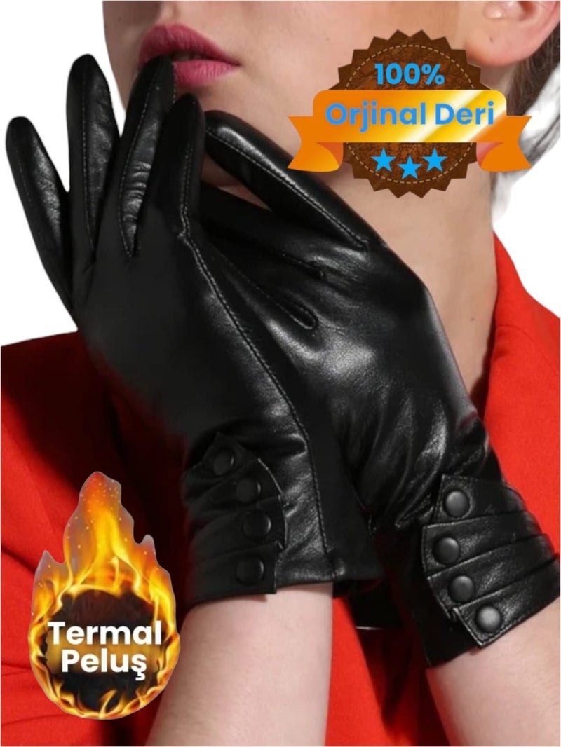 Tezzgelsin Women's Genuine Leather Water and Windproof Cold Resistant Thermal Gloves 