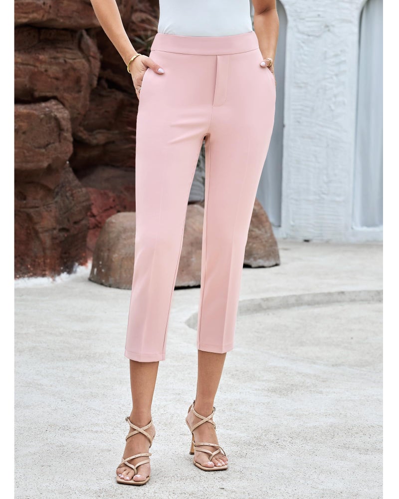 GRAPENT Women's Business Casual Skinny Dress Capri Pants with Pockets - Light Pink, Size 12/14 - Image 3