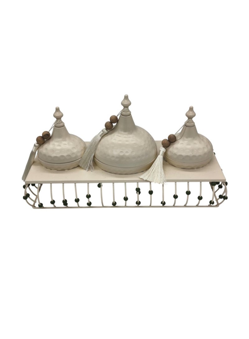 AKDC 3pcs Metal Candy Bowl with Holder 34cm*15cm*20cm, White - Image 1