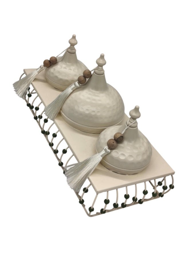 AKDC 3pcs Metal Candy Bowl with Holder 34cm*15cm*20cm, White - Image 3