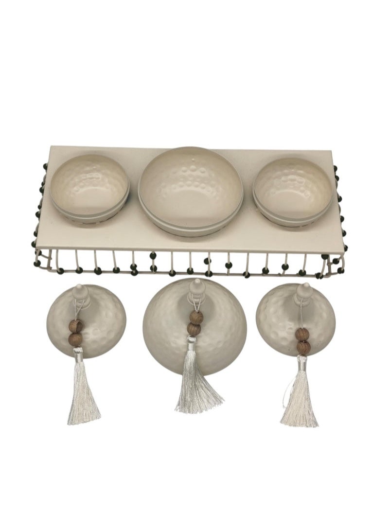AKDC 3pcs Metal Candy Bowl with Holder 34cm*15cm*20cm, White - Image 2