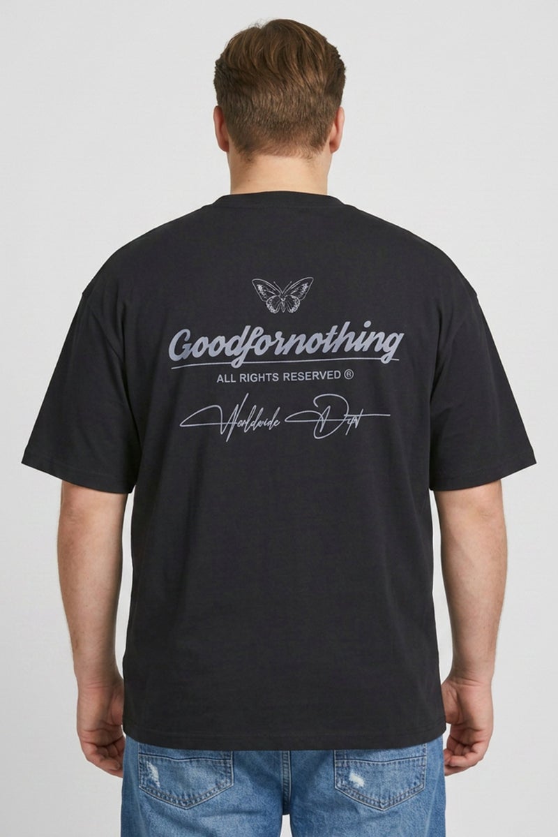 GOOD FOR NOTHING Men Crew Neck Short Sleeve Graphic Print T-Shirt, Black - Image 4