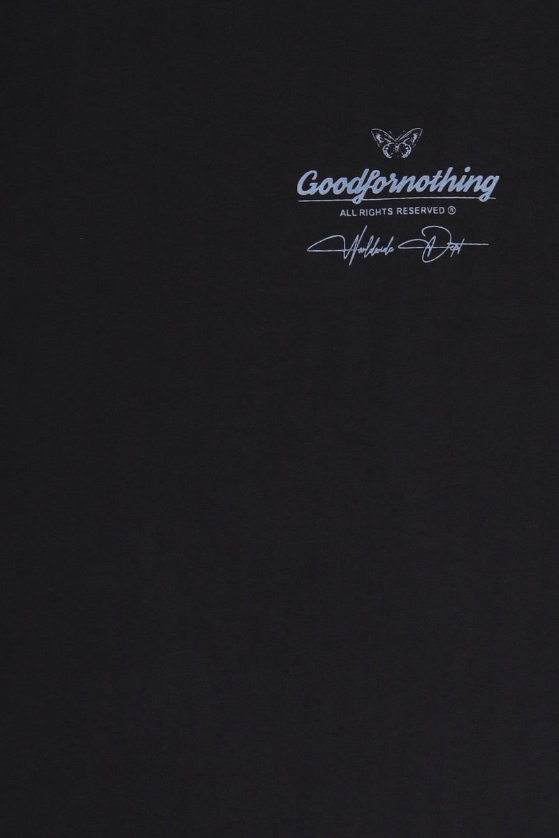 GOOD FOR NOTHING Men Crew Neck Short Sleeve Graphic Print T-Shirt, Black - Image 5