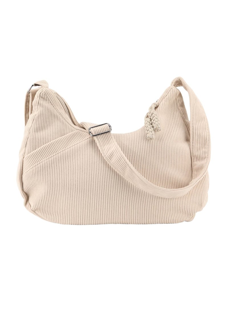 SYOSI Crossbody Bag for Half Moon, Large Capacity Shoulder Bag with Adjustable Strap, Hobo Corduroy Bag for Women, Work, Travel, Solid Color Crescent Design, Beige - Image 1