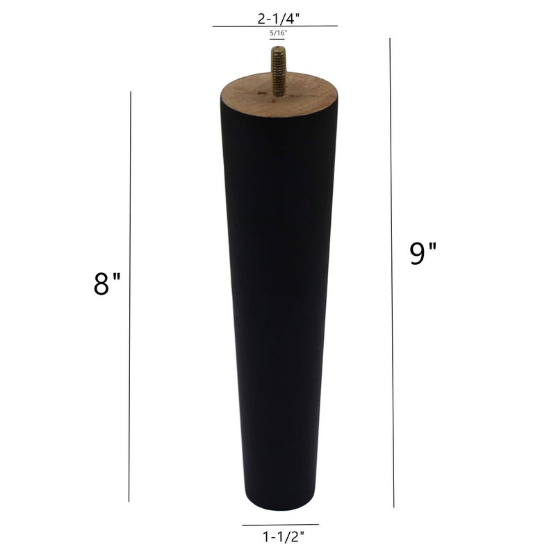 WEICHUAN Black Round Solid Wood Furniture Sofa Chair Ottoman Loveseat Table Dresser Cabinet Couch Legs 8 inch Heavy Duty for Furniture Feet Replacement (8" Set of 4) - Image 2