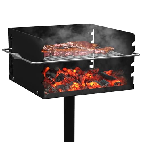 Toriexon Park Grills, 256 Sq. In, Park Style Charcoal Grill, Heavy Duty In Ground Park Grill with Stainless Steel Cooking Grate and Cover for Commercial and Outdoor Cooking 16'' L x 16'' W x 8'' H - Image 1