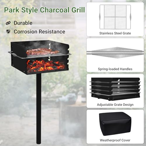 Toriexon Park Grills, 256 Sq. In, Park Style Charcoal Grill, Heavy Duty In Ground Park Grill with Stainless Steel Cooking Grate and Cover for Commercial and Outdoor Cooking 16'' L x 16'' W x 8'' H - Image 3