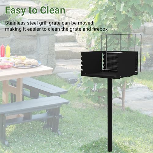 Toriexon Park Grills, 256 Sq. In, Park Style Charcoal Grill, Heavy Duty In Ground Park Grill with Stainless Steel Cooking Grate and Cover for Commercial and Outdoor Cooking 16'' L x 16'' W x 8'' H - Image 5