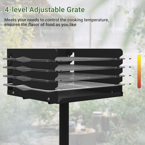 Toriexon Park Grills, 256 Sq. In, Park Style Charcoal Grill, Heavy Duty In Ground Park Grill with Stainless Steel Cooking Grate and Cover for Commercial and Outdoor Cooking 16'' L x 16'' W x 8'' H - Image 4