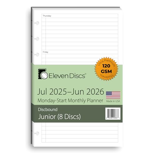 Eleven Discs July 2025–June 2026 Academic Year Monthly Planner, Monday Start, Junior Size, Two Styles (Separated, Booklet), Premium Heavyweight Discbound Notebook Paper for Circa, Arc, TUL (40 Sheets) - Image 1