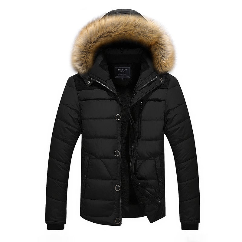 2020 Winter Stitching Hooded Wool Collar Cotton-Padded Clothes Large Size Dad'S Fleece-Added Thickened Cotton-Padded Jacket - Image 5