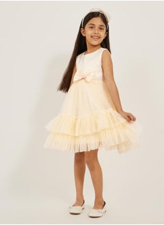 Styli Embellished Layered Ruffle Hem Dress with Bow Detail  - Image 1