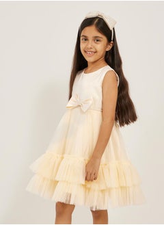 Styli Embellished Layered Ruffle Hem Dress with Bow Detail  - Image 2