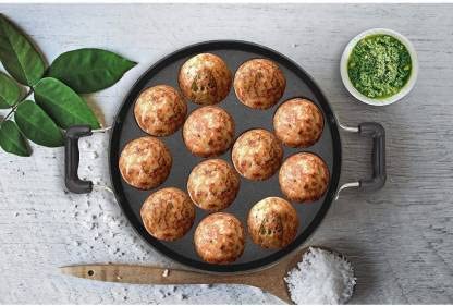 KD ZONE Aluminium Non-Stick 12 Cavity Appam Patra,Paniyarakkal, Fajita Pans with Stainless Steel Lid- Back Red - Image 3
